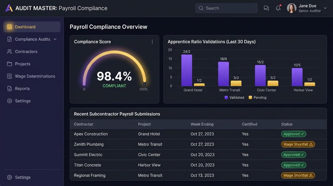 PCL One SaaS Compliance Dashboard Mockup